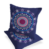 Set of Two 16" X 16" Blue and White Blown Seam Floral Indoor Outdoor Throw Pillow