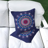 Set of Two 16" X 16" Blue and White Blown Seam Floral Indoor Outdoor Throw Pillow