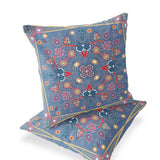 Set of Two 16" X 16" Blue and Purple Blown Seam Paisley Indoor Outdoor Throw Pillow