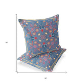 Set of Two 16" X 16" Blue and Purple Blown Seam Paisley Indoor Outdoor Throw Pillow