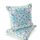 Set of Two 16" X 16" Green and White Blown Seam Paisley Indoor Outdoor Throw Pillow