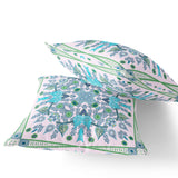 Set of Two 16" X 16" Green and White Blown Seam Paisley Indoor Outdoor Throw Pillow