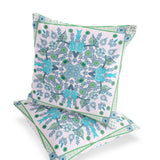 Set of Two 16" X 16" Green and White Blown Seam Paisley Indoor Outdoor Throw Pillow