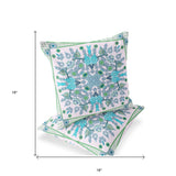 Set of Two 16" X 16" Green and White Blown Seam Paisley Indoor Outdoor Throw Pillow