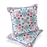 Set of Two 16" X 16" Pink and White Blown Seam Paisley Indoor Outdoor Throw Pillow