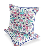 Set of Two 16" X 16" Pink and White Blown Seam Paisley Indoor Outdoor Throw Pillow