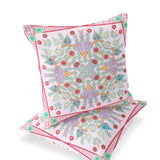 Set of Two 16" X 16" Red and Pink Blown Seam Paisley Indoor Outdoor Throw Pillow