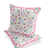 Set of Two 16" X 16" Red and Pink Blown Seam Paisley Indoor Outdoor Throw Pillow