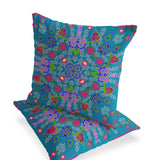 Set of Two 16" X 16" Blue and Green Blown Seam Paisley Indoor Outdoor Throw Pillow