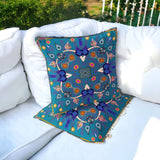 Set of Two 16" X 16" Blue Blown Seam Paisley Indoor Outdoor Throw Pillow