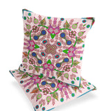 Set of Two 16" X 16" Pink Blown Seam Paisley Indoor Outdoor Throw Pillow