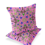 Set of Two 16" X 16" Pink Blown Seam Abstract Indoor Outdoor Throw Pillow