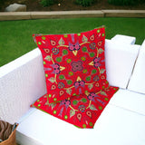 Set of Two 16" X 16" Green and Red Blown Seam Paisley Indoor Outdoor Throw Pillow