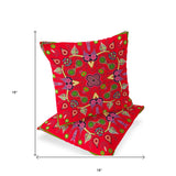 Set of Two 16" X 16" Green and Red Blown Seam Paisley Indoor Outdoor Throw Pillow