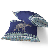 Set of Two 16" X 16" Navy Blue Elephant Blown Seam Indoor Outdoor Throw Pillow