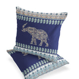 Set of Two 16" X 16" Navy Blue Elephant Blown Seam Indoor Outdoor Throw Pillow