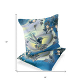 Set of Two 16" X 16" Blue Bird Blown Seam Indoor Outdoor Throw Pillow