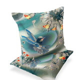 Set of Two 16" X 16" Turquoise Bird Blown Seam Indoor Outdoor Throw Pillow