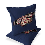 Set of Two 16" X 16" Blue Butterfly Blown Seam Indoor Outdoor Throw Pillow