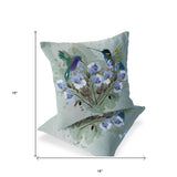 Set of Two 16" X 16" Green Bird Blown Seam Indoor Outdoor Throw Pillow