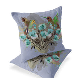 Set of Two 16" X 16" Green Bird Blown Seam Indoor Outdoor Throw Pillow