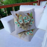 Set of Two 16" X 16" Green Bird Blown Seam Indoor Outdoor Throw Pillow