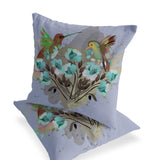 Set of Two 16" X 16" Green Bird Blown Seam Indoor Outdoor Throw Pillow