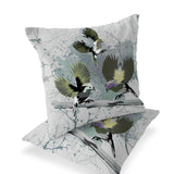 Set of Two 16" X 16" Green Bird Blown Seam Indoor Outdoor Throw Pillow