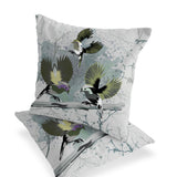 Set of Two 16" X 16" Green Bird Blown Seam Indoor Outdoor Throw Pillow