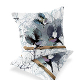 Set of Two 16" X 16" White Bird Blown Seam Indoor Outdoor Throw Pillow