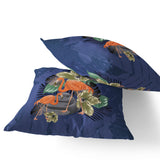 Set of Two 16" X 16" Green Flamingo Blown Seam Indoor Outdoor Throw Pillow