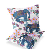 Set of Two 16" X 16" Blue Elephant Blown Seam Indoor Outdoor Throw Pillows