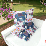 Set of Two 16" X 16" Blue Elephant Blown Seam Indoor Outdoor Throw Pillows