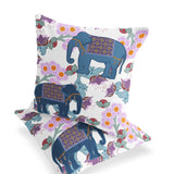 Set of Two 16" X 16" Blue Elephant Blown Seam Indoor Outdoor Throw Pillows