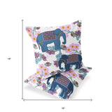 Set of Two 16" X 16" Blue Elephant Blown Seam Indoor Outdoor Throw Pillows