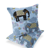 Set of Two 16" X 16" Blue and Black Elephant Indoor Outdoor Throw Pillow