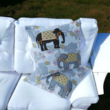 Set of Two 16" X 16" Blue and Black Elephant Indoor Outdoor Throw Pillow