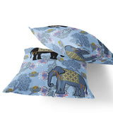 Set of Two 16" X 16" Blue and Black Elephant Indoor Outdoor Throw Pillow