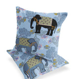 Set of Two 16" X 16" Blue and Black Elephant Indoor Outdoor Throw Pillow