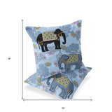 Set of Two 16" X 16" Blue and Black Elephant Indoor Outdoor Throw Pillow