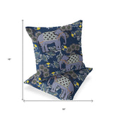 Set of Two 16" X 16" Blue and Gray Elephant Indoor Outdoor Throw Pillow