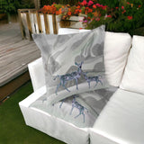 Set of Two 16" X 16" Gray and Ivory Deer Abstract Indoor Outdoor Throw Pillow
