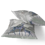 Set of Two 16" X 16" Gray and Ivory Deer Abstract Indoor Outdoor Throw Pillow