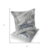Set of Two 16" X 16" Gray and Ivory Deer Abstract Indoor Outdoor Throw Pillow