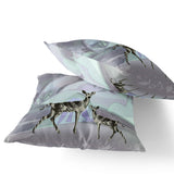 Set of Two 16" X 16" Black and Purple Deer Abstract Indoor Outdoor Throw Pillow