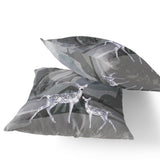 Set of Two 16" X 16" Black and Silver Deer Abstract Indoor Outdoor Throw Pillow