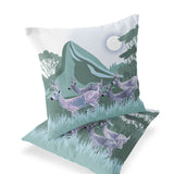 Set of Two 16" X 16" Green and White Reindeer Indoor Outdoor Throw Pillow