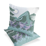 Set of Two 16" X 16" Green and White Reindeer Indoor Outdoor Throw Pillow