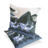 Set of Two 16" X 16" Blue and Green Reindeer Indoor Outdoor Throw Pillow