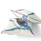 Set of Two 16" X 16" Purple and White Bird Indoor Outdoor Throw Pillow